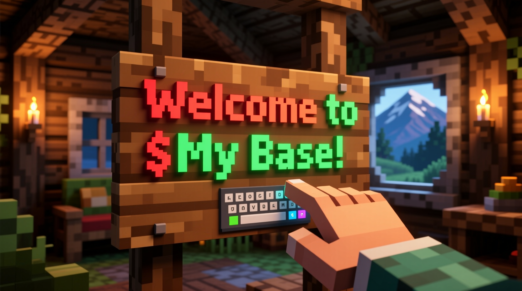 Player editing text on Minecraft sign with color formatting