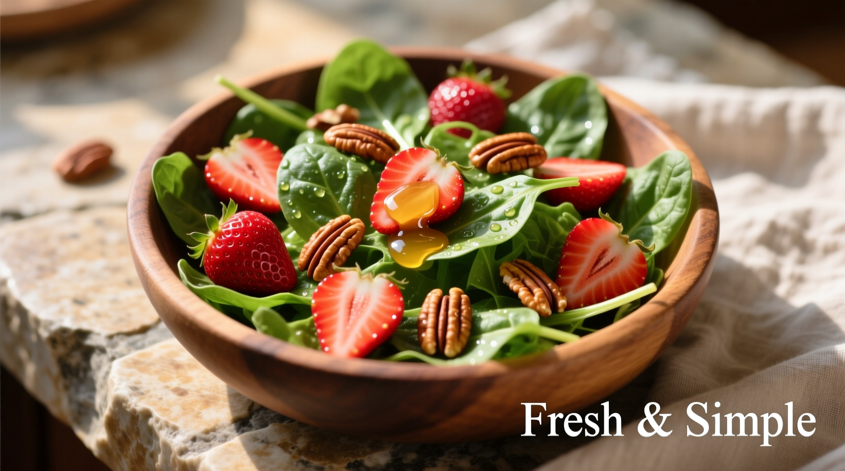 Fresh spinach salad with strawberries and pecans