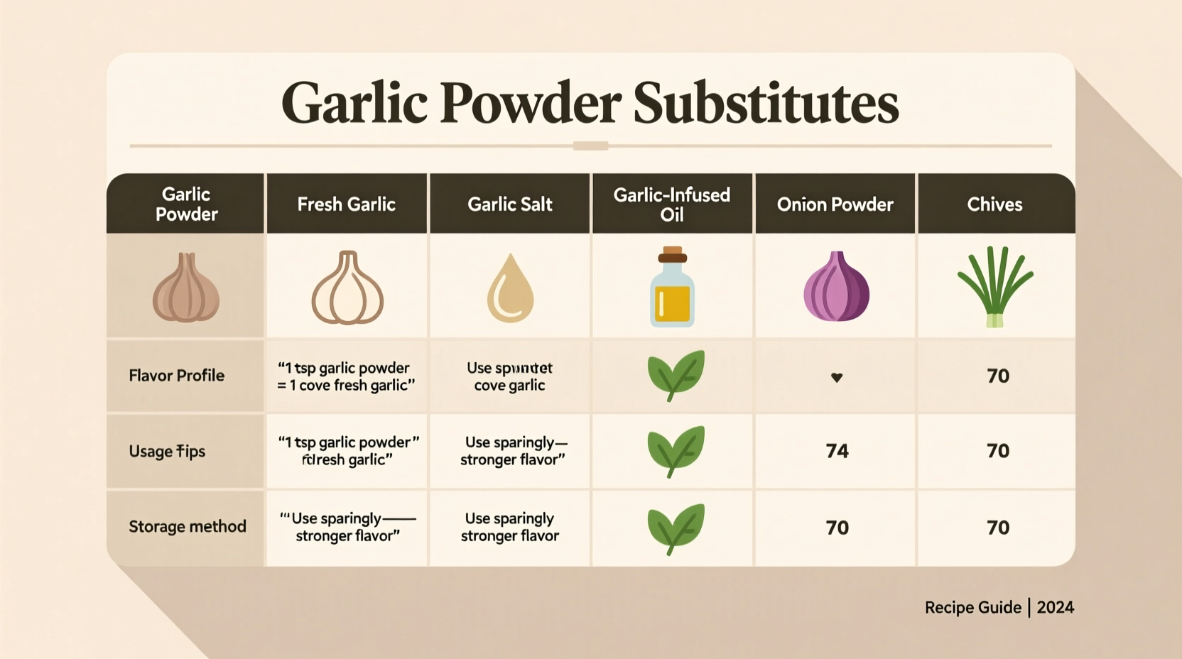 Garlic powder substitutes comparison chart