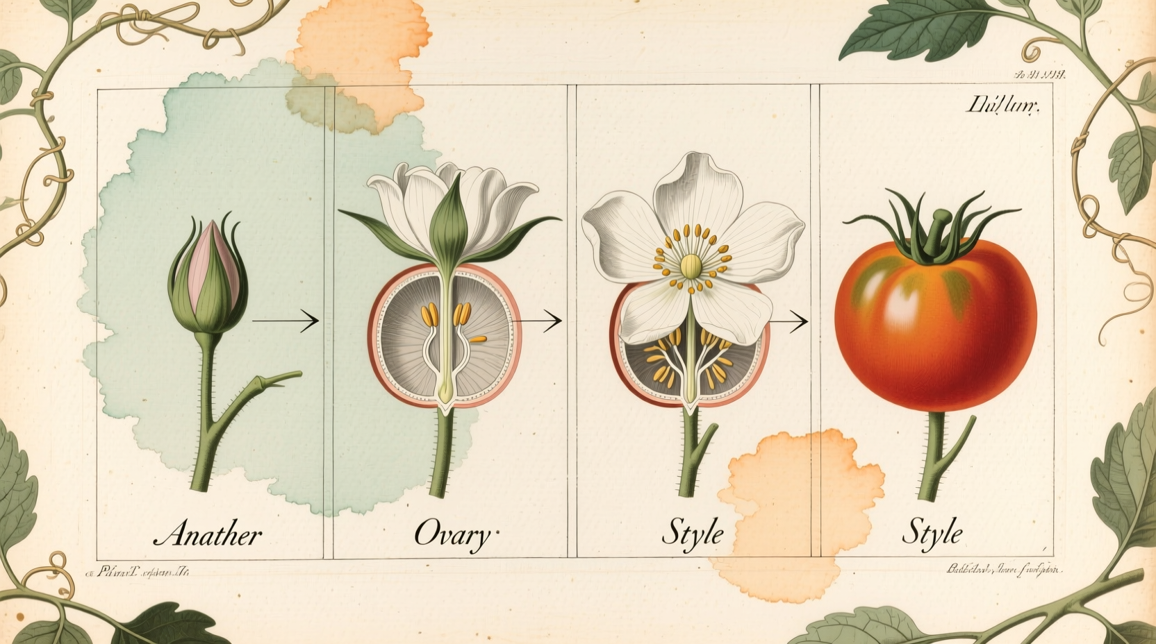 Botanical diagram showing tomato flower development