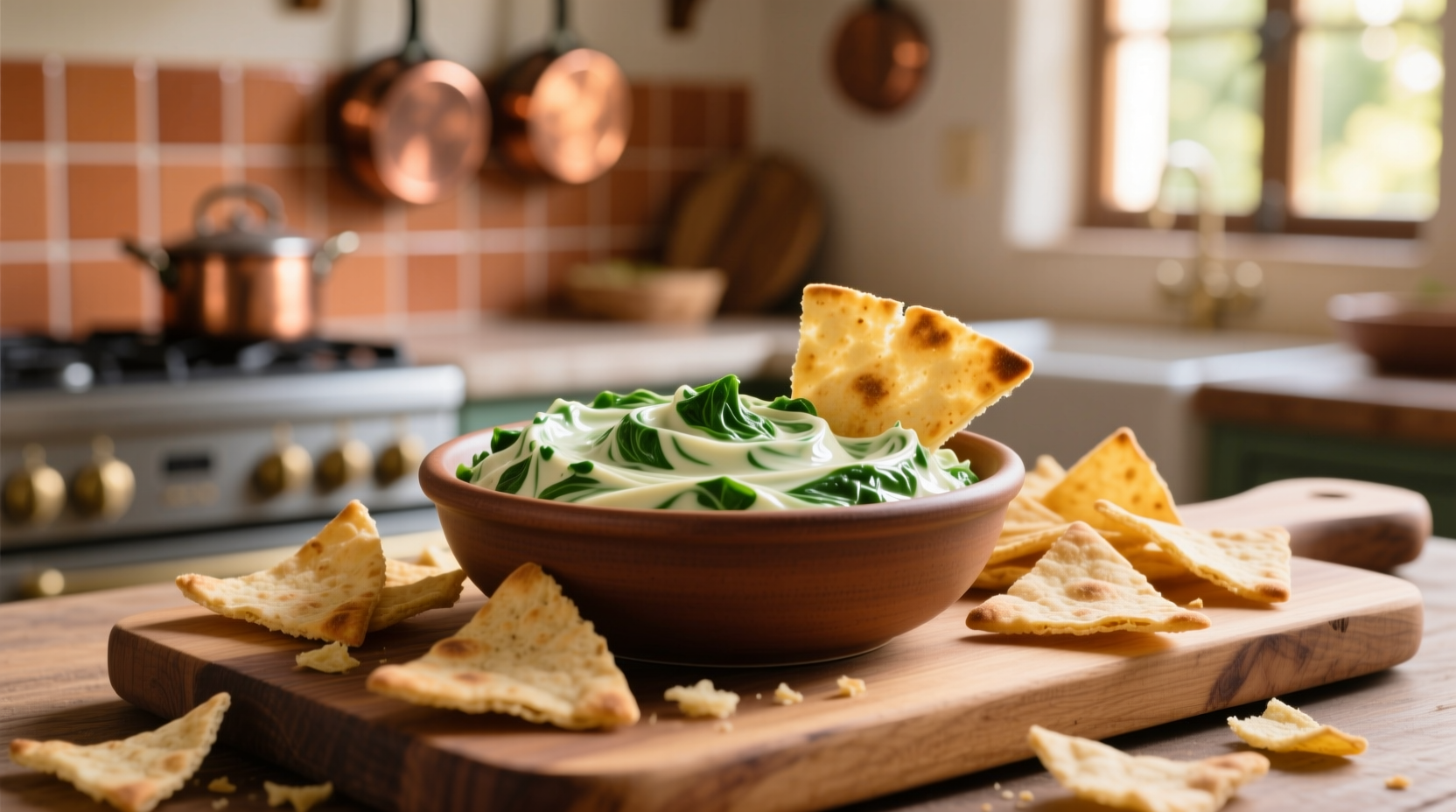 Creamy Knorr spinach dip served with pita chips
