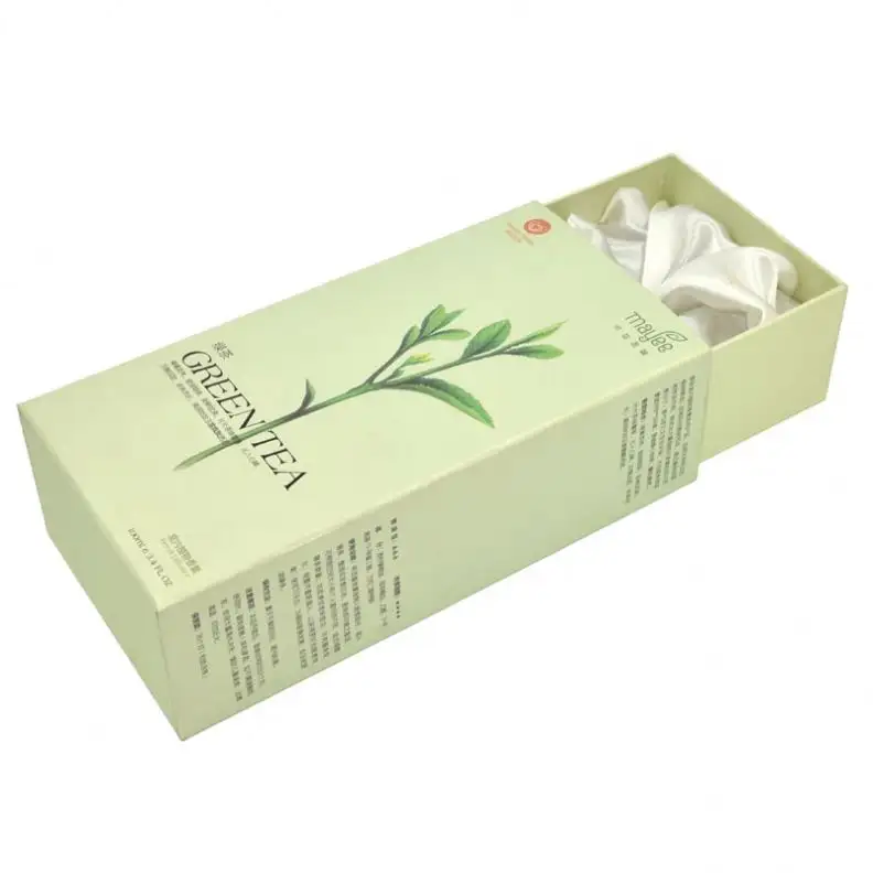 Packaging Box factory customized Low MOQ Luxury Custom Drawer Green Tea Packaging Paper Box With Satin