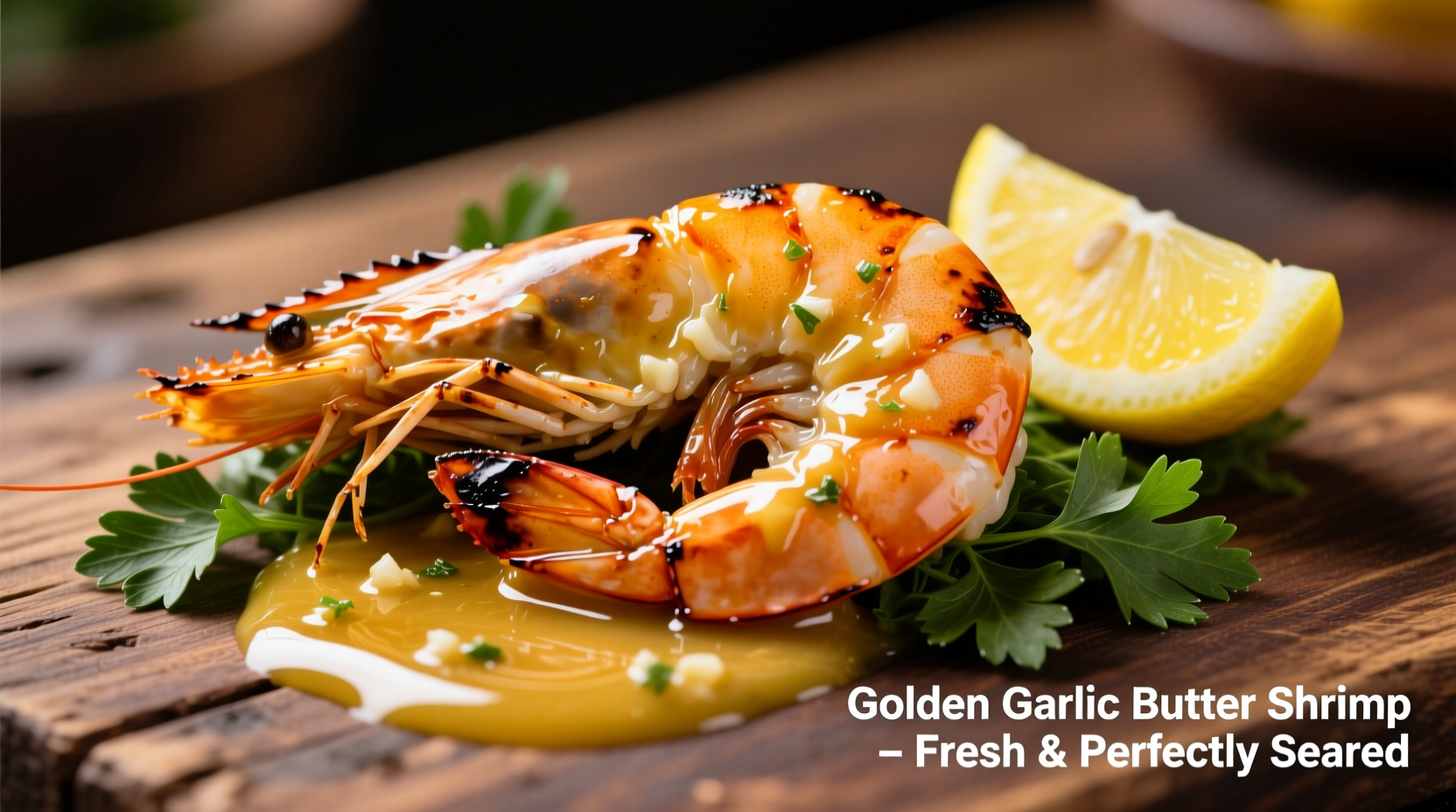 Perfectly cooked shrimp in golden garlic butter sauce