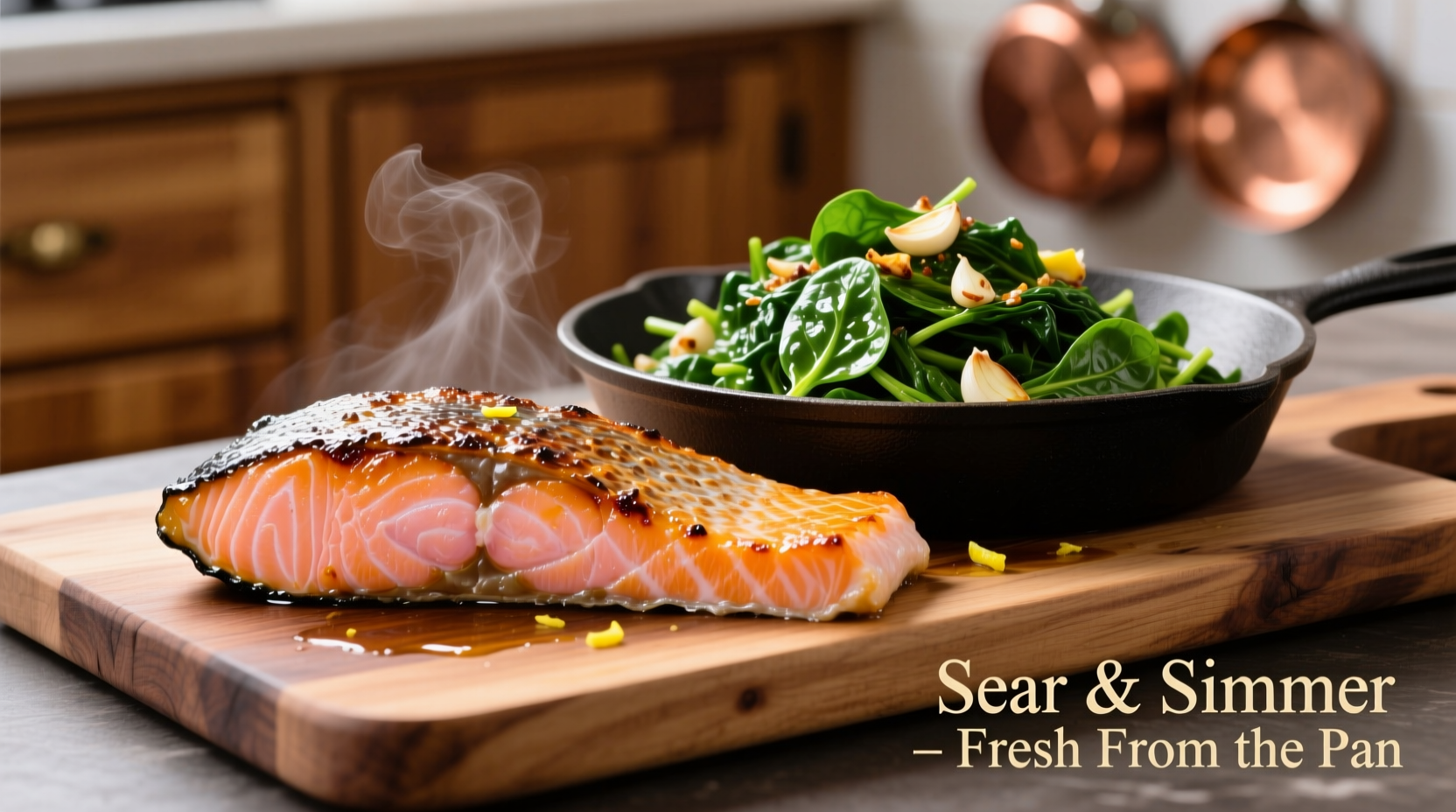 Perfectly seared salmon with garlicky spinach