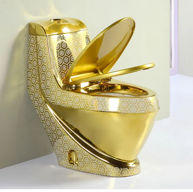 Chaozhou bathroom luxury gold plated toilet bowl ceramic one piece closet