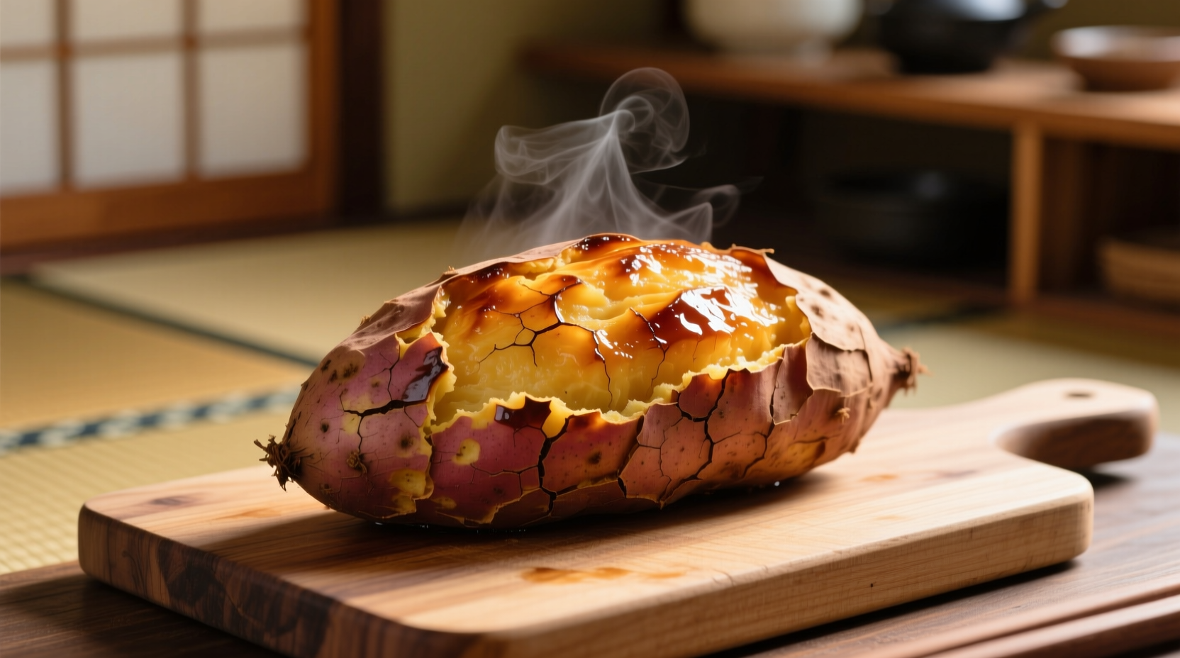 Perfectly baked Japanese sweet potato with golden skin