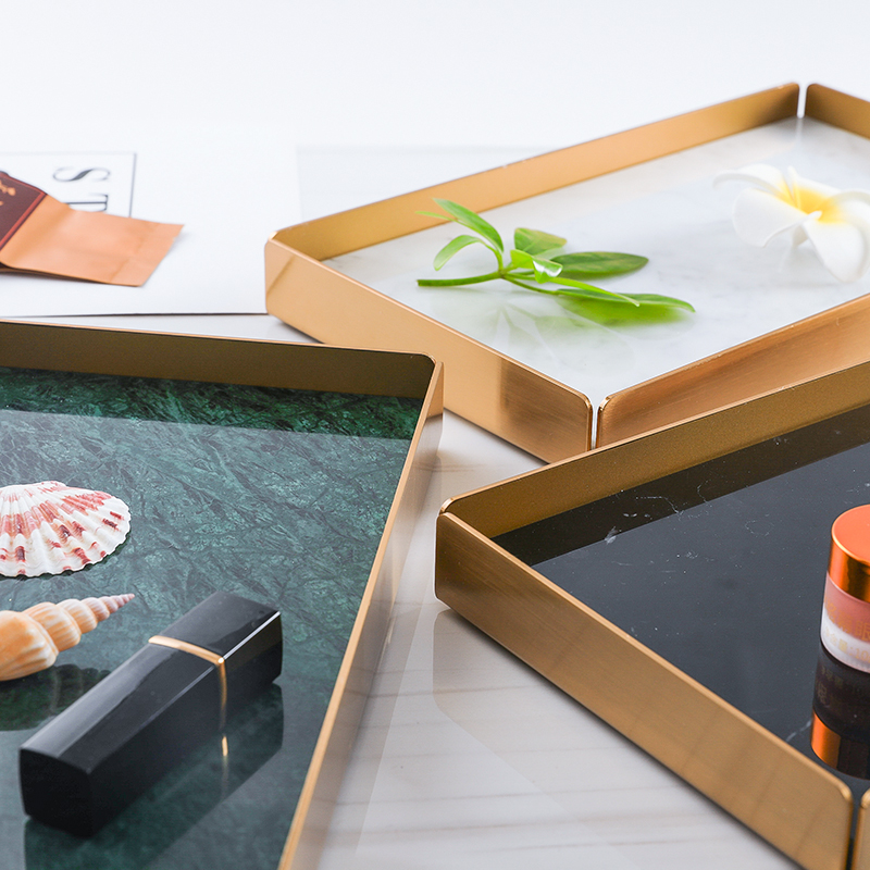 Tray Marble Stone Custom Design High Quality Rectangle White Home Hotel Restaurant Stone Sculpture with Gold Edge as Picture