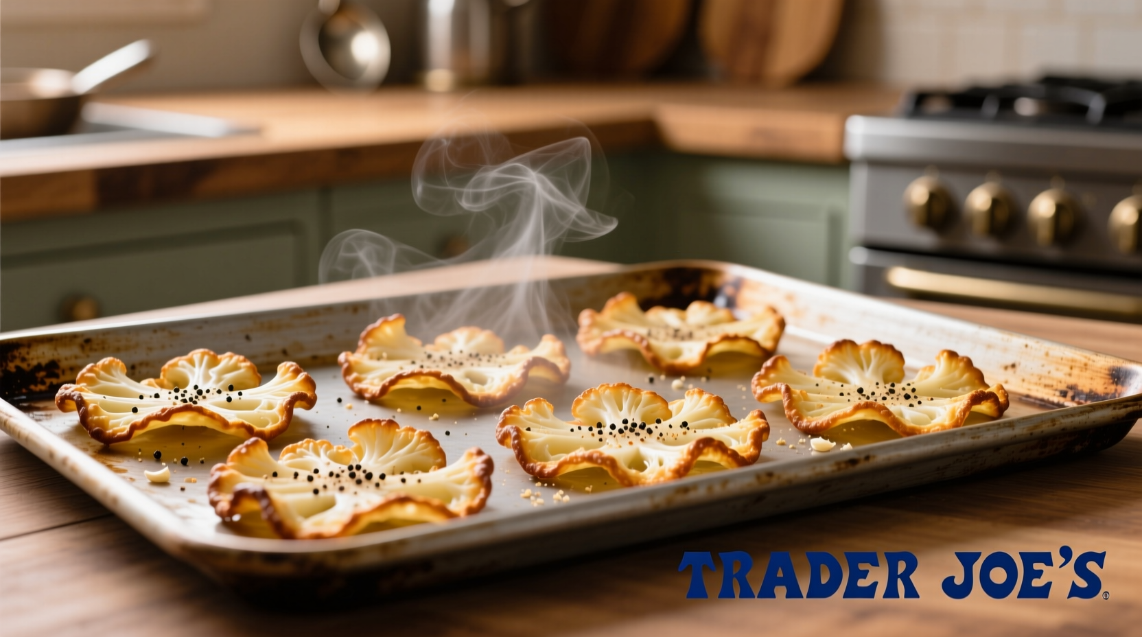 Trader Joe's cauliflower thins on baking sheet