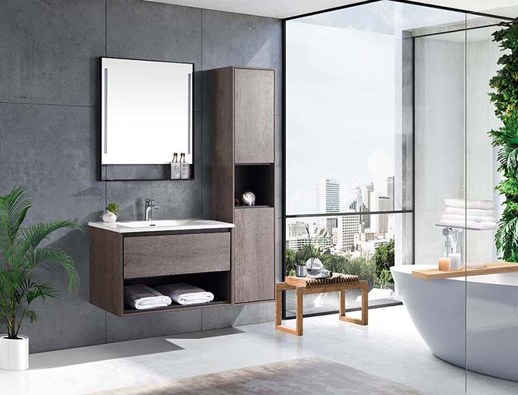 Free standing storage functional modern mdf hotel bathroom furniture