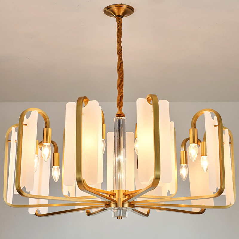 Brass Indoor Fancy Design Sumptuous Style Pendant Chandelier Acrylic Lamps Modern Luxury Living Room Decor Restaurant Lighting