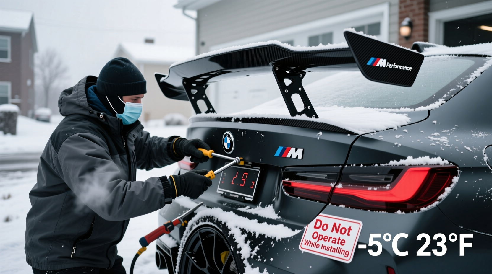 m performance spoiler install winter