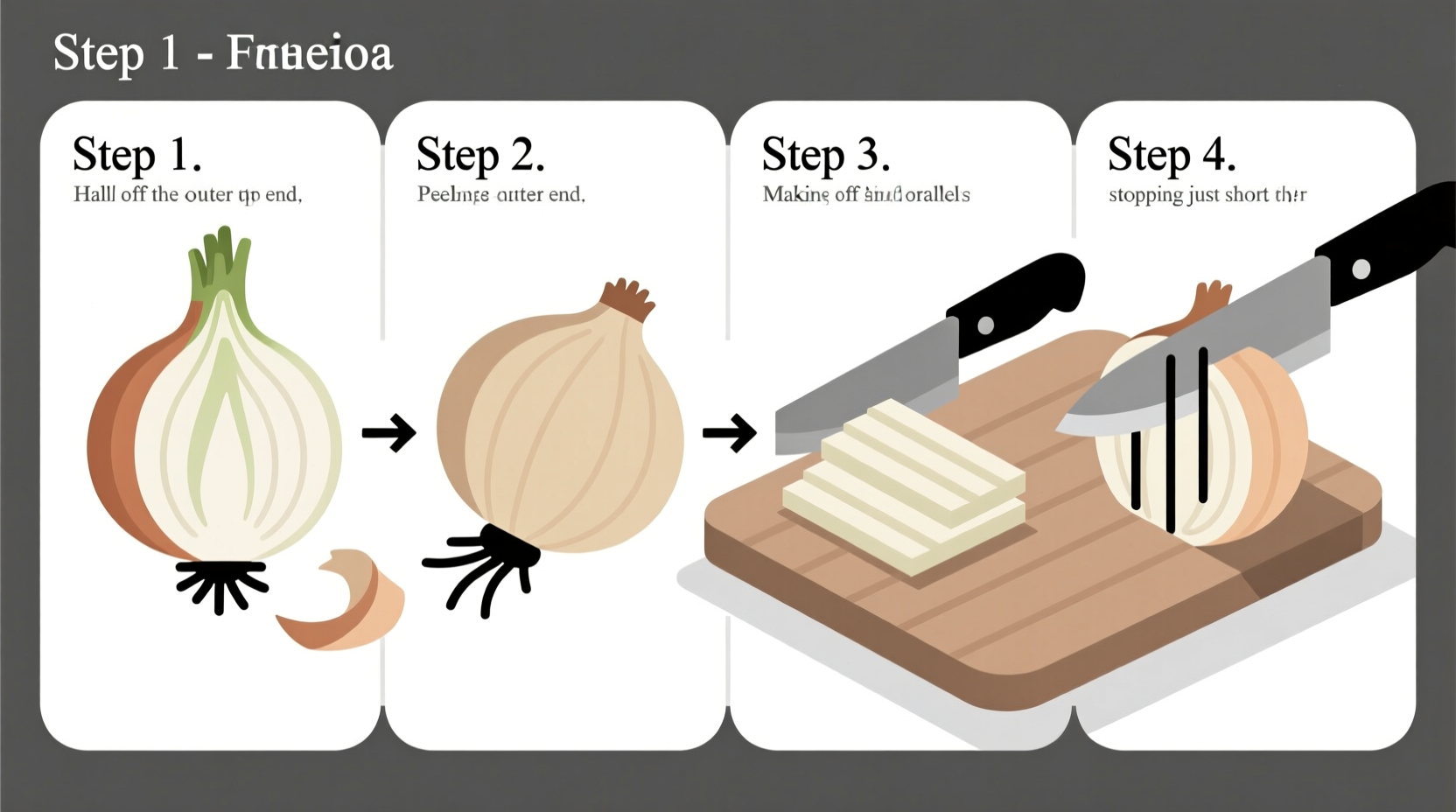 Step-by-step onion cutting technique diagram