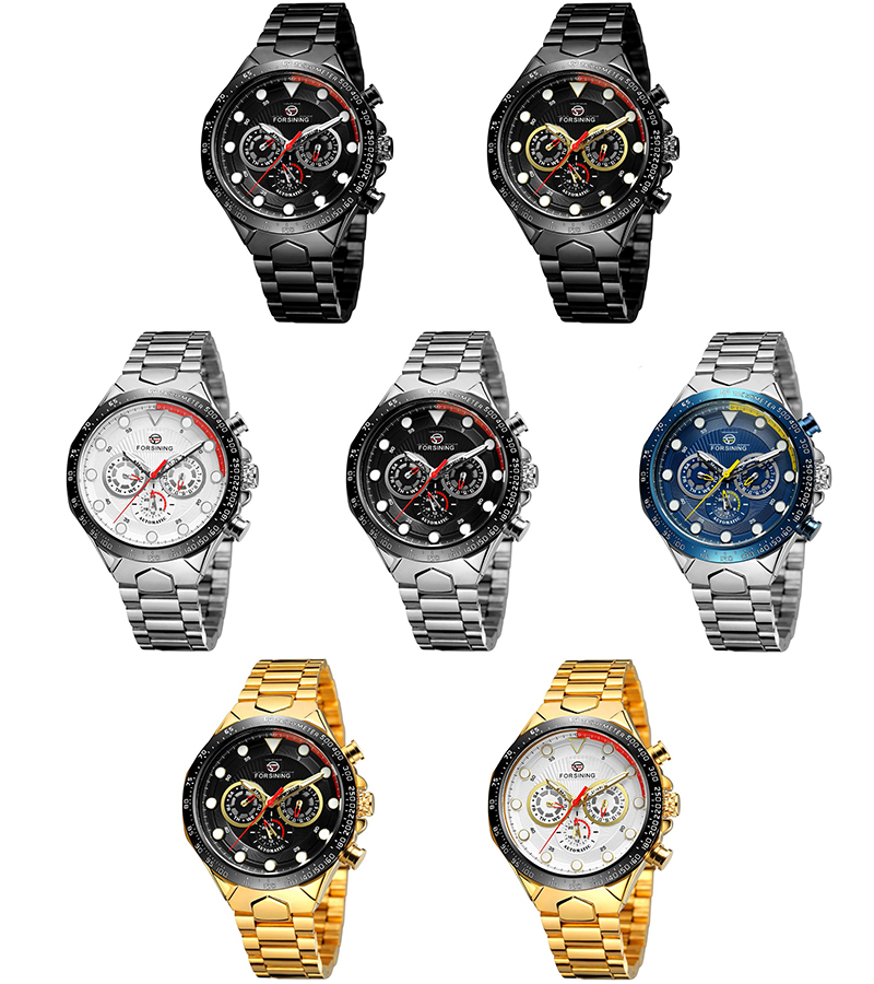 Часы наручные FORSINING Мужские автоматические, модные брендовые роскошные механические с синим циферблатом, с ремешком из нержавеющей стали
