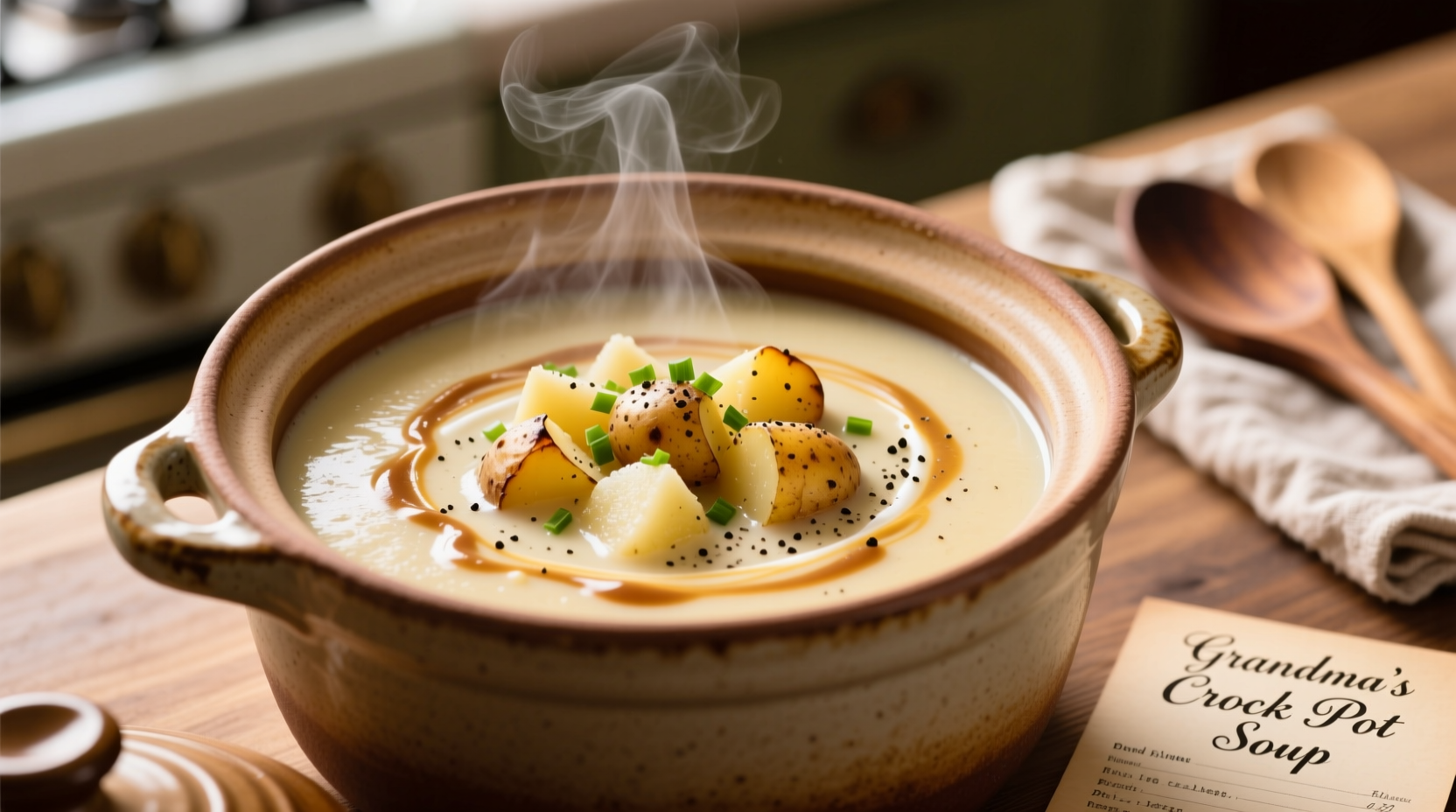 Creamy crock pot potato soup with frozen potatoes