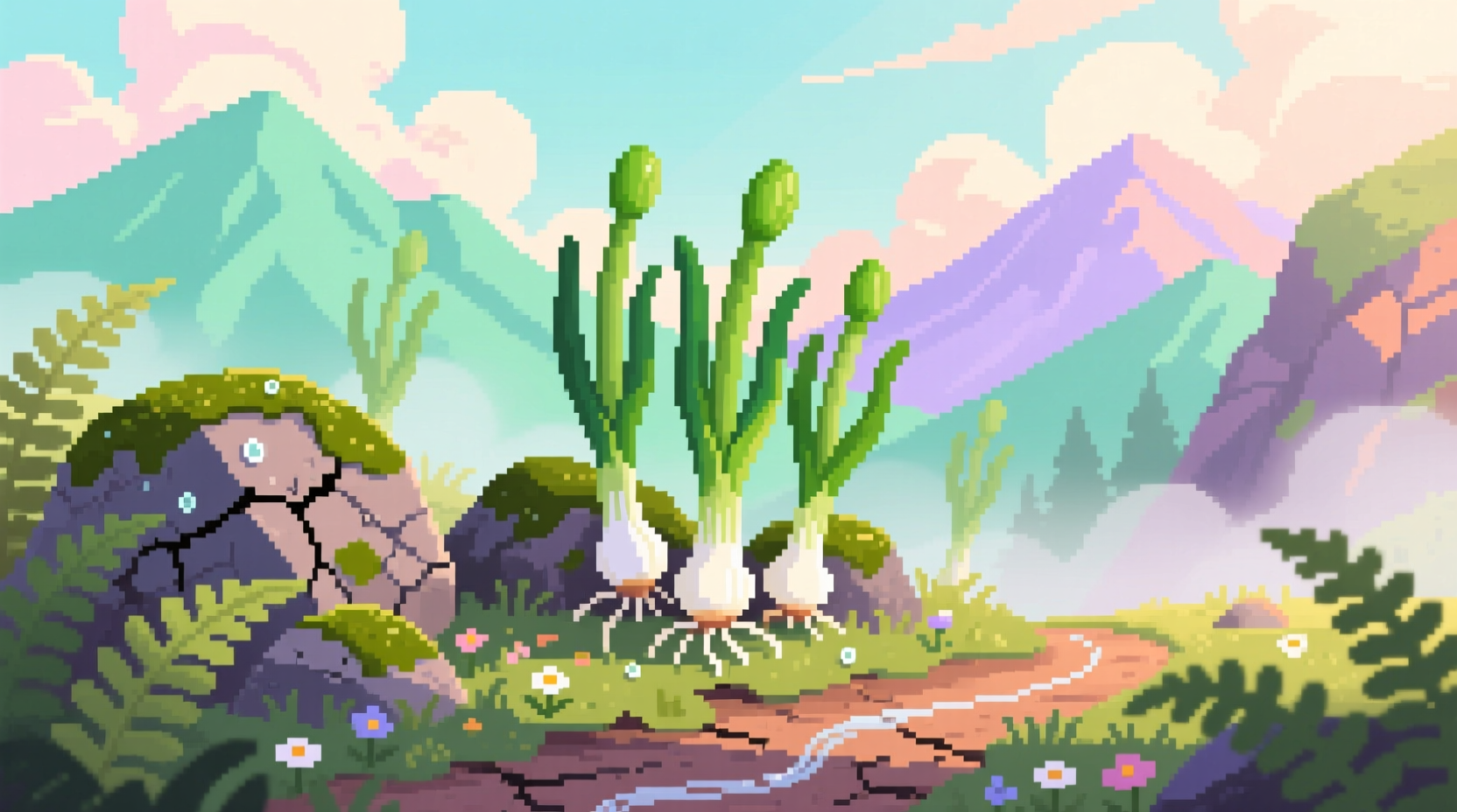 Spring onions growing wild in Stardew Valley mountains