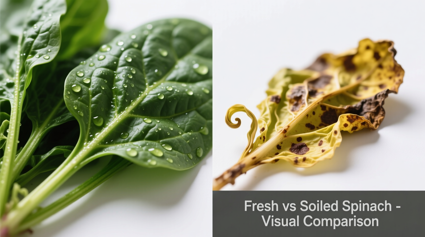 Fresh spinach versus spoiled spinach comparison