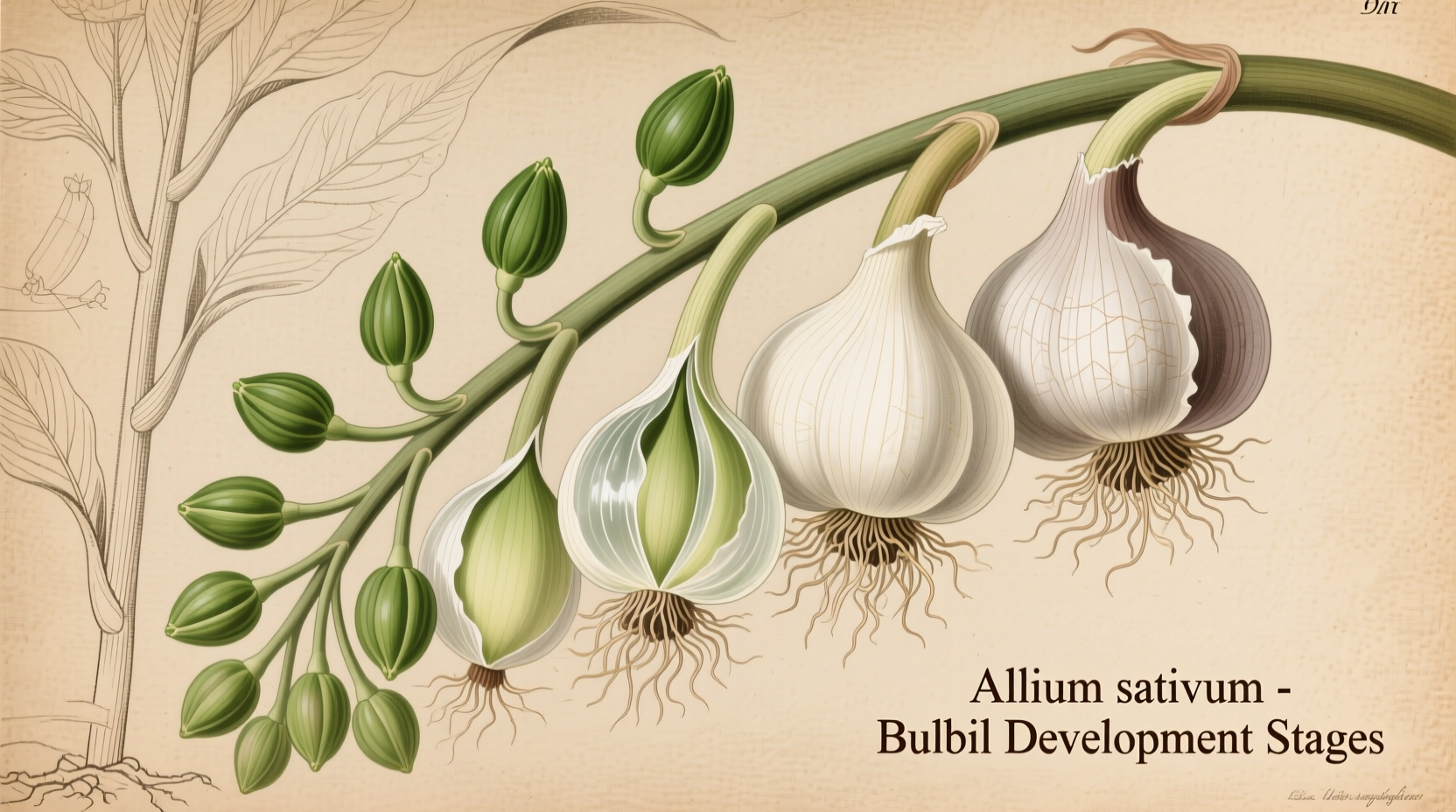 Garlic bulbils in various stages of development