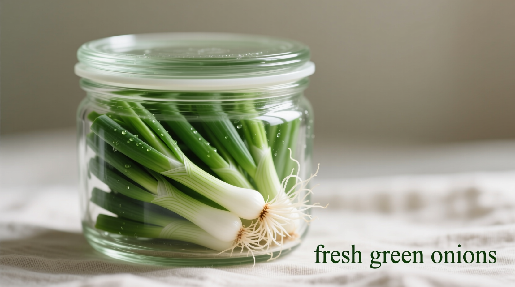Fresh green onions stored properly in glass container