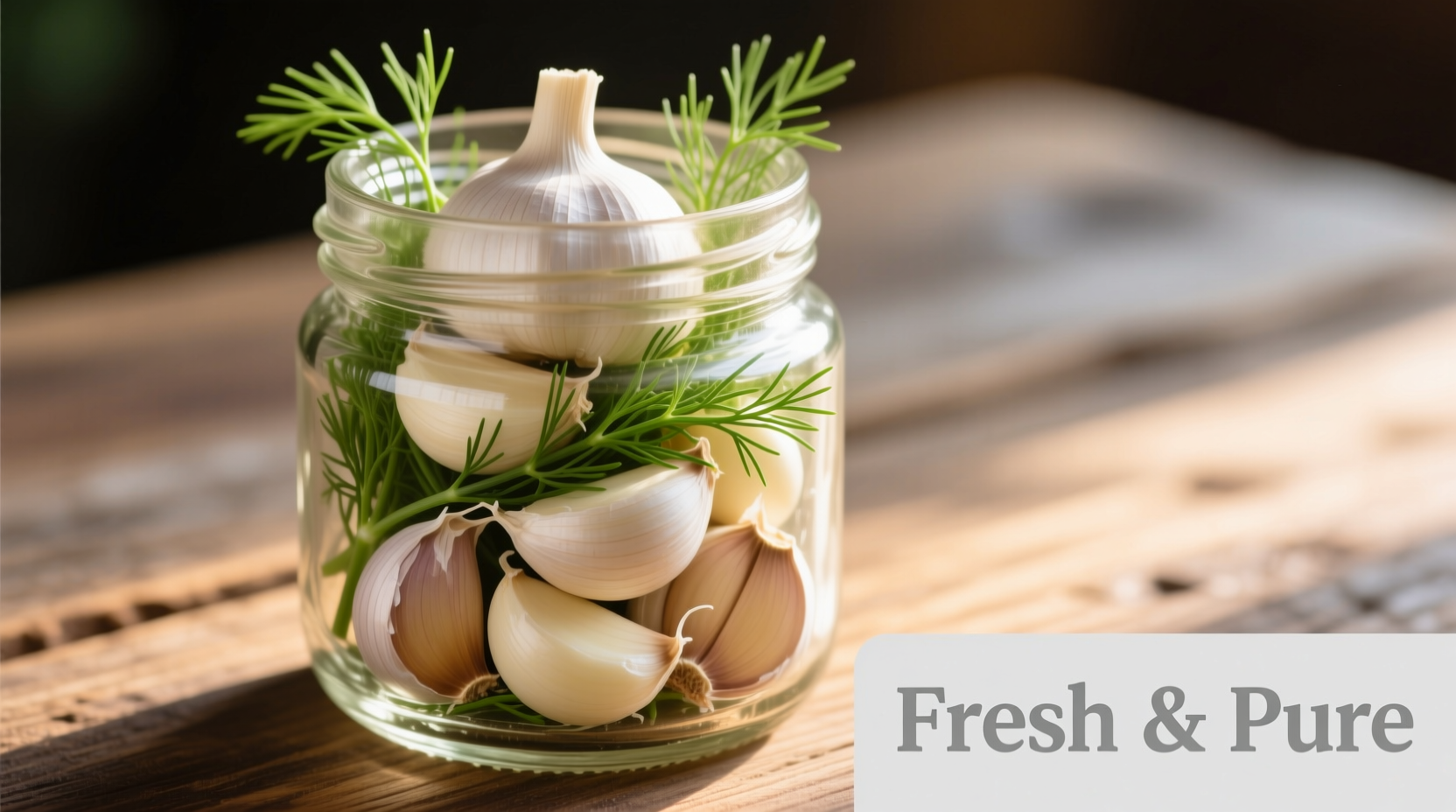 Fresh garlic cloves and dill in mason jar