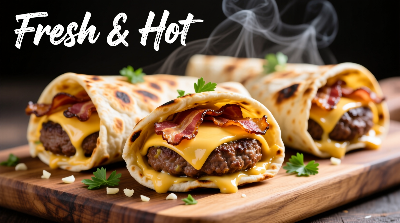 Golden garlic butter bacon cheeseburger roll ups fresh from oven