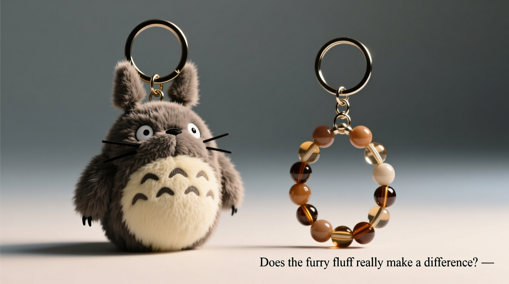 mink totoro keychain vs beaded keychain does the furry fluff really make a difference
