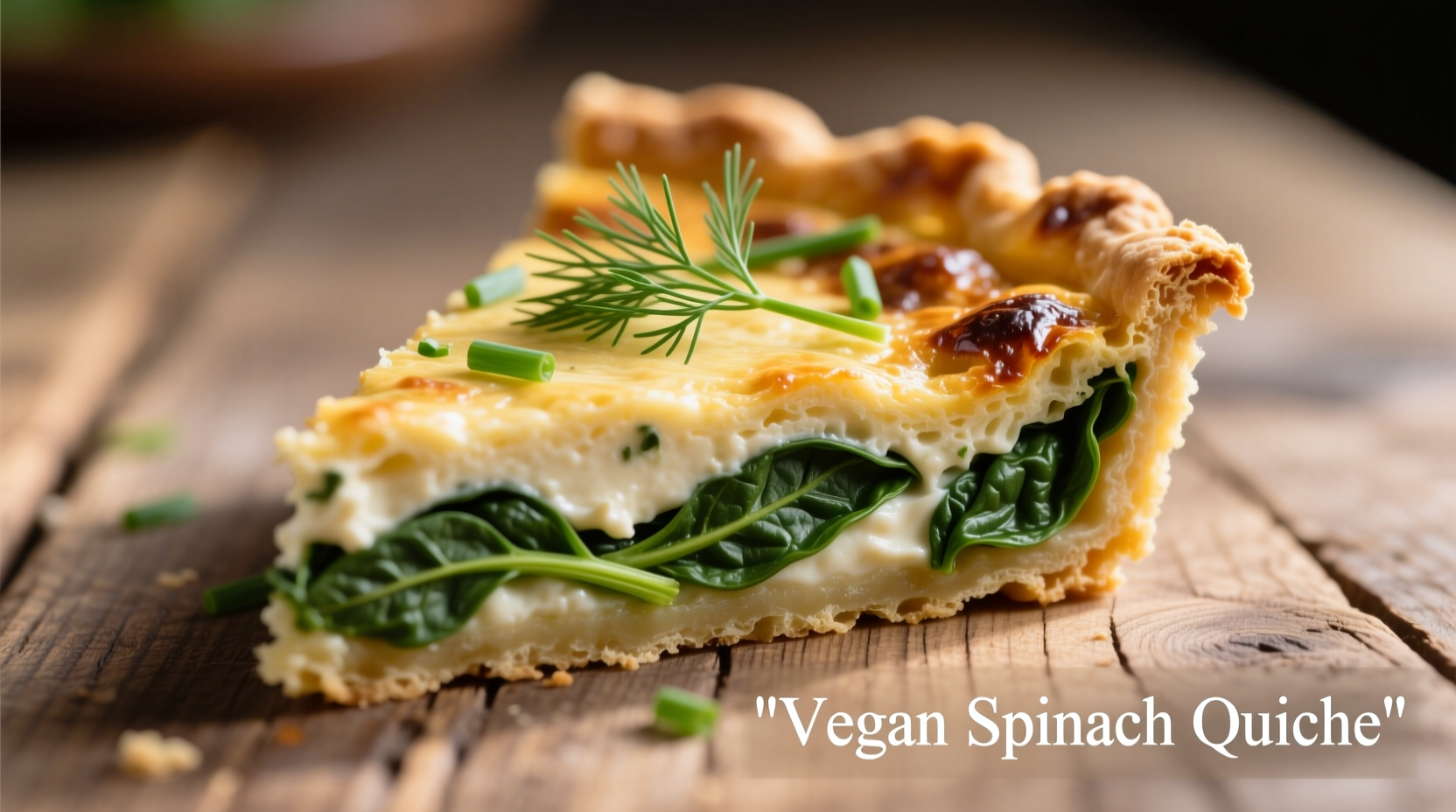 Vegan spinach quiche golden crust slice