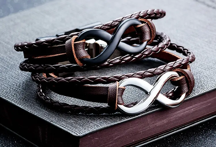 2019 New European And American Jewelry Infinity 8 Leather Mens Bracelet