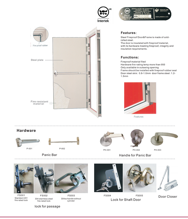 90 minutes fire-proof door cast fire fighting door for exit