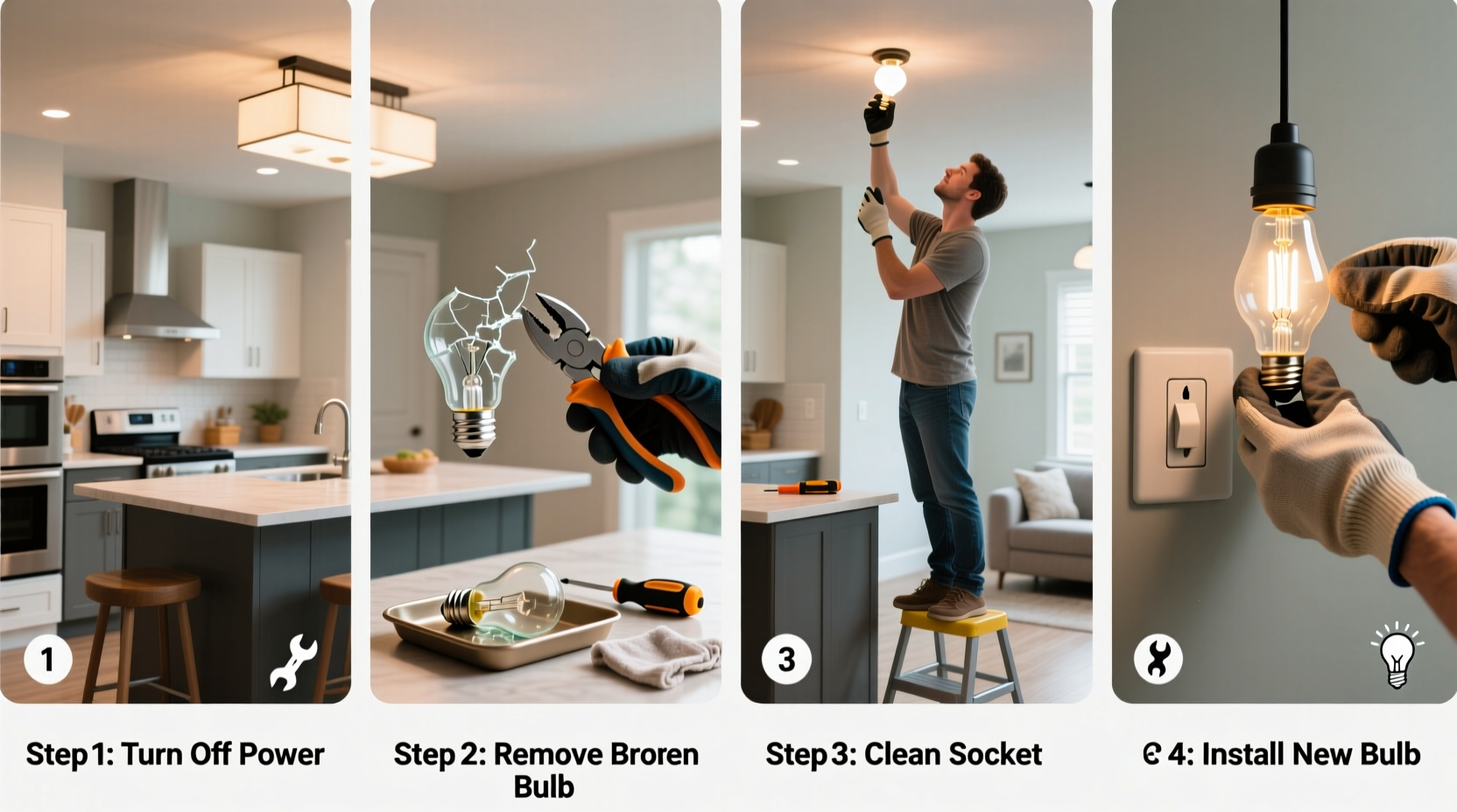 step by step guide to changing a broken light bulb safely and efficiently
