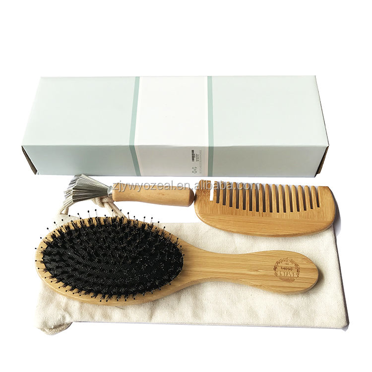 高品质竹毛毛刷梳子套装天然公猪毛刷竹梳 - buy hair brush comb set