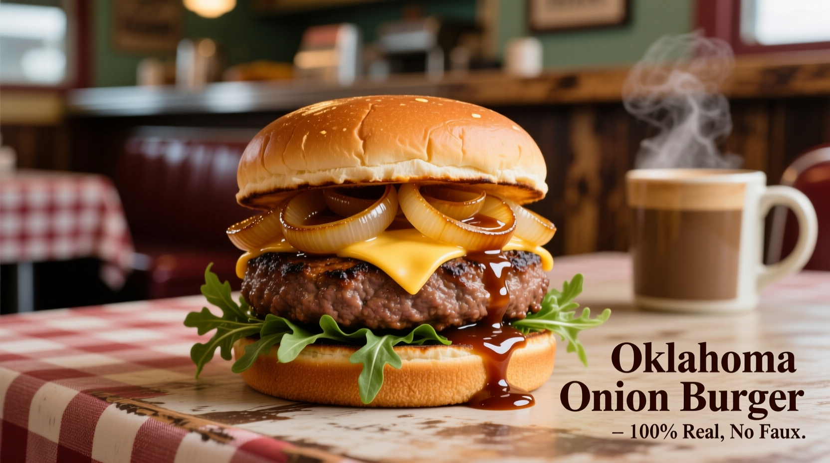 Authentic Oklahoma onion burger with caramelized onions