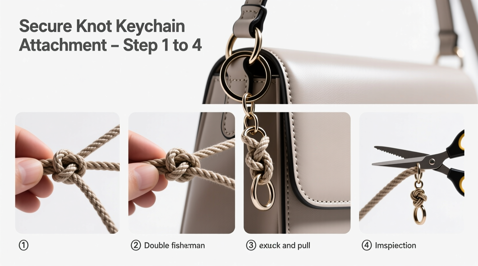 step by step guide to securely attach a knot keychain charm to your handbag