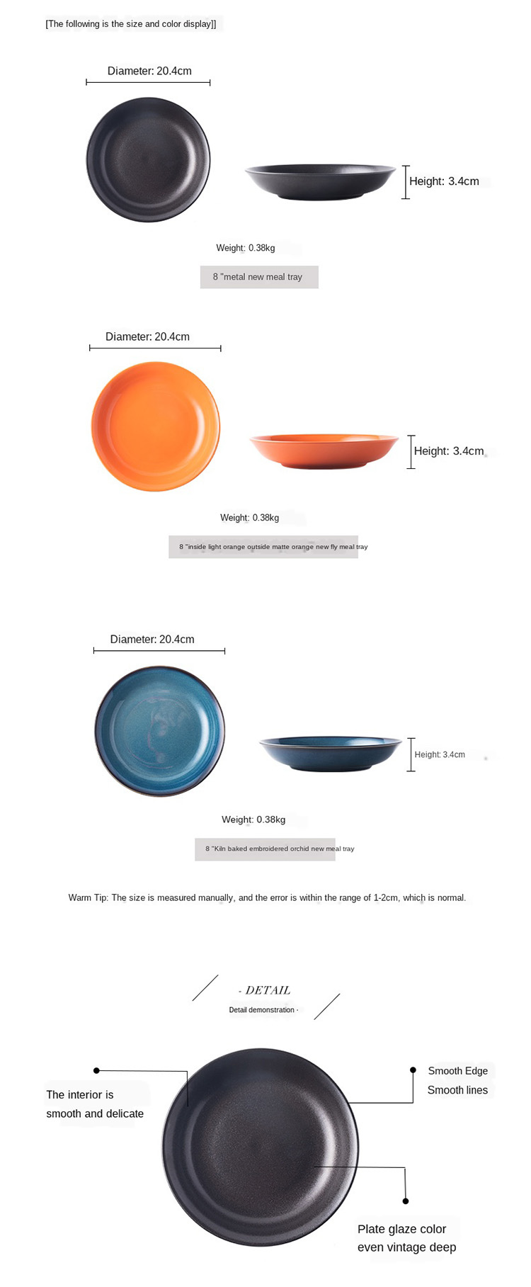 Ceramic Stoneware Round Dinner Plate Tableware Dinnerware Plates Bowls Kitchen Dining Plate Baking Tray