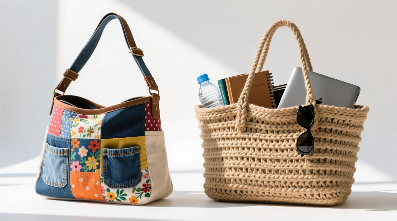 patchwork shoulder bag vs woven tote bag which one actually holds more stuff