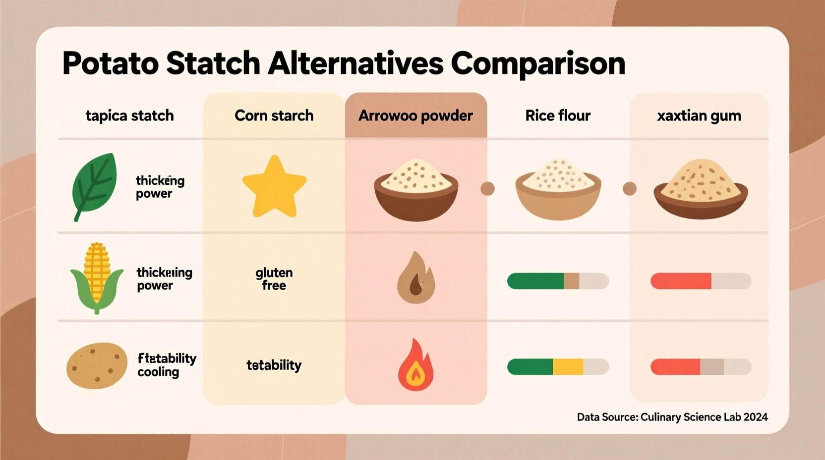 Potato starch alternatives comparison chart