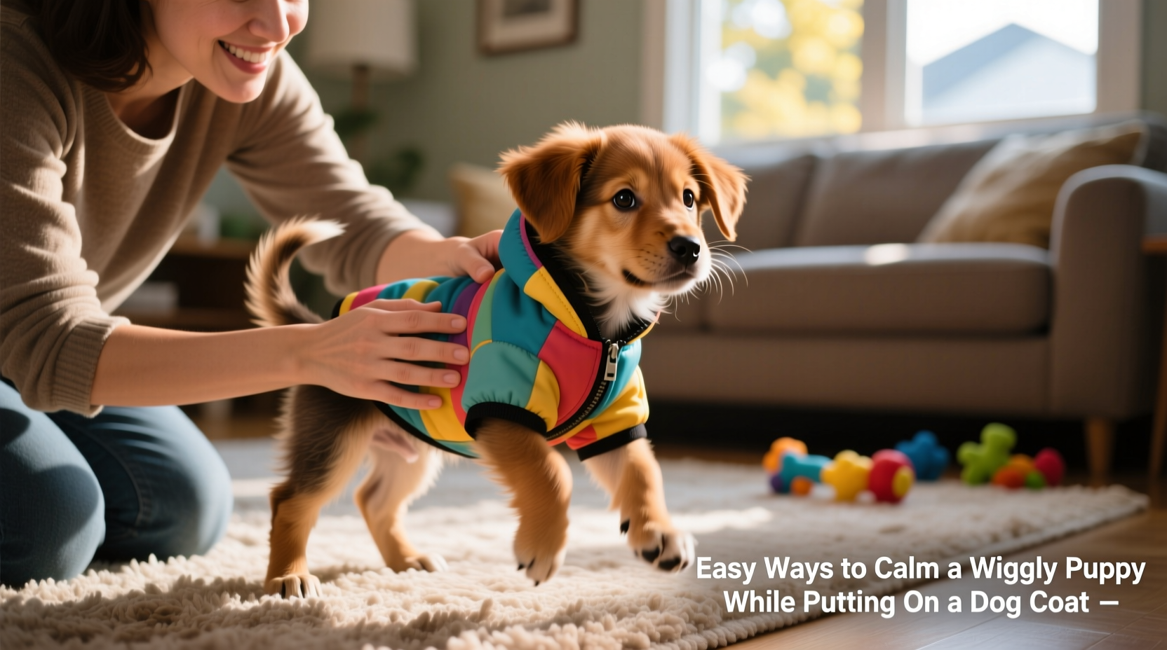 easiest ways to calm a wiggly puppy while putting on a dog coat