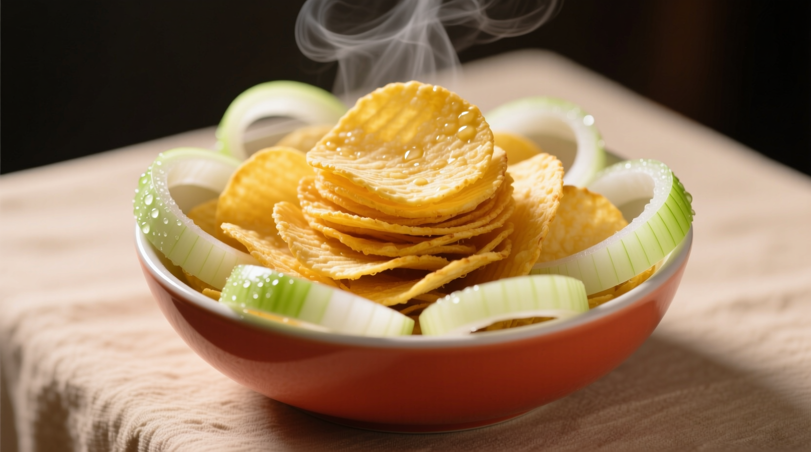 Pringles Onion and Sour Cream chips in bowl with fresh onion garnish