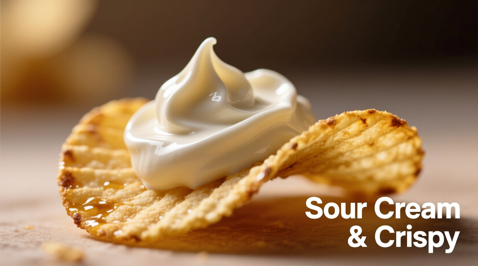 Sour cream dollop on golden potato chip