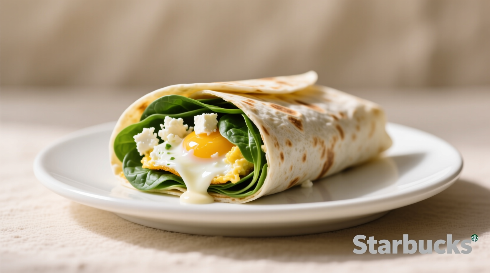 Starbucks spinach feta breakfast wrap on white plate