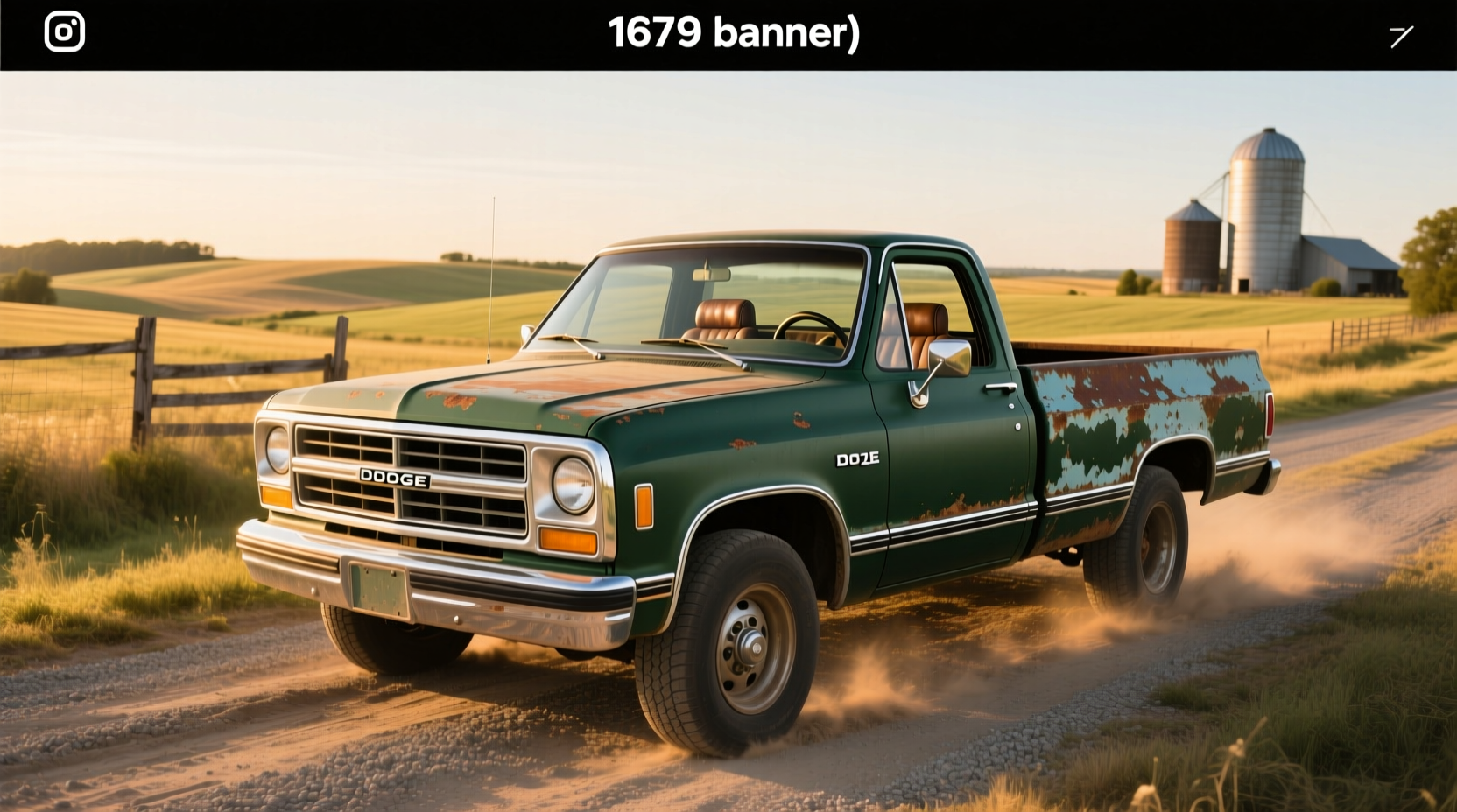 1987 Dodge D100 pickup truck parked on gravel road