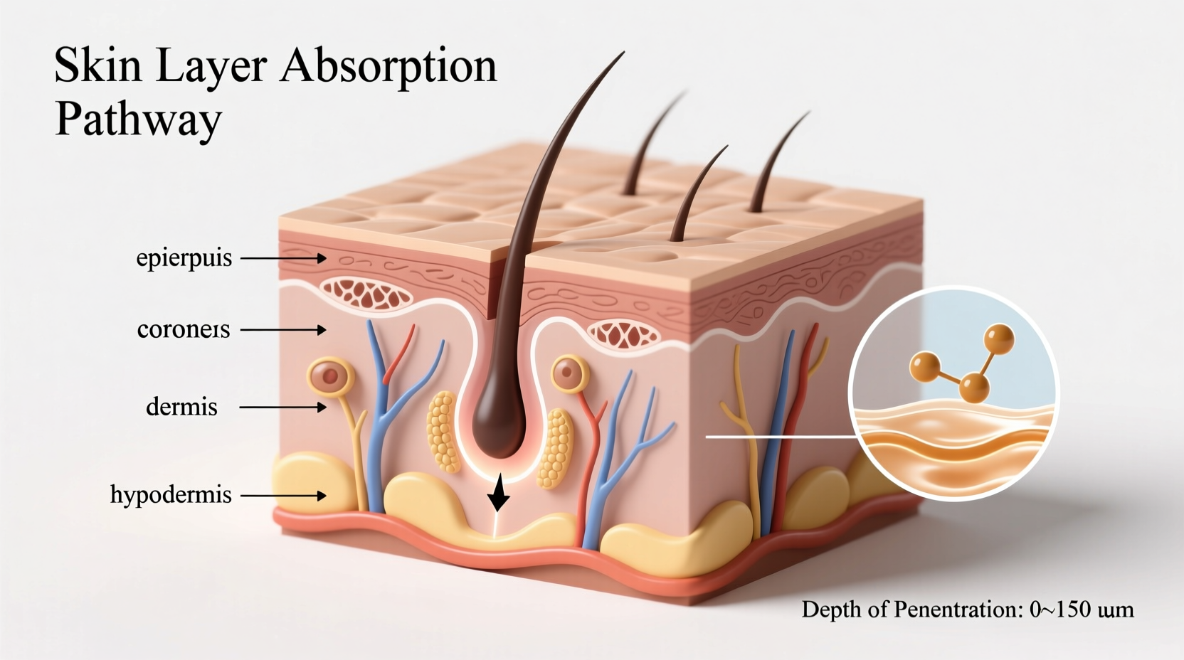 Cross-section diagram showing skin layers and absorption