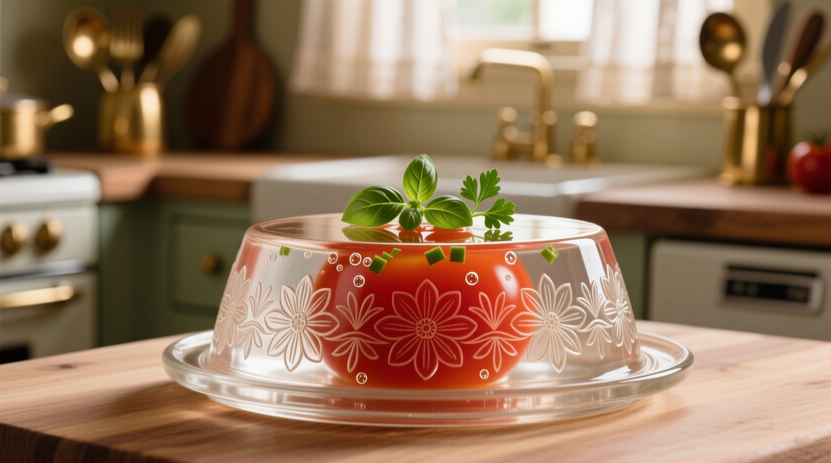 Crystal clear tomato aspic in vintage mold