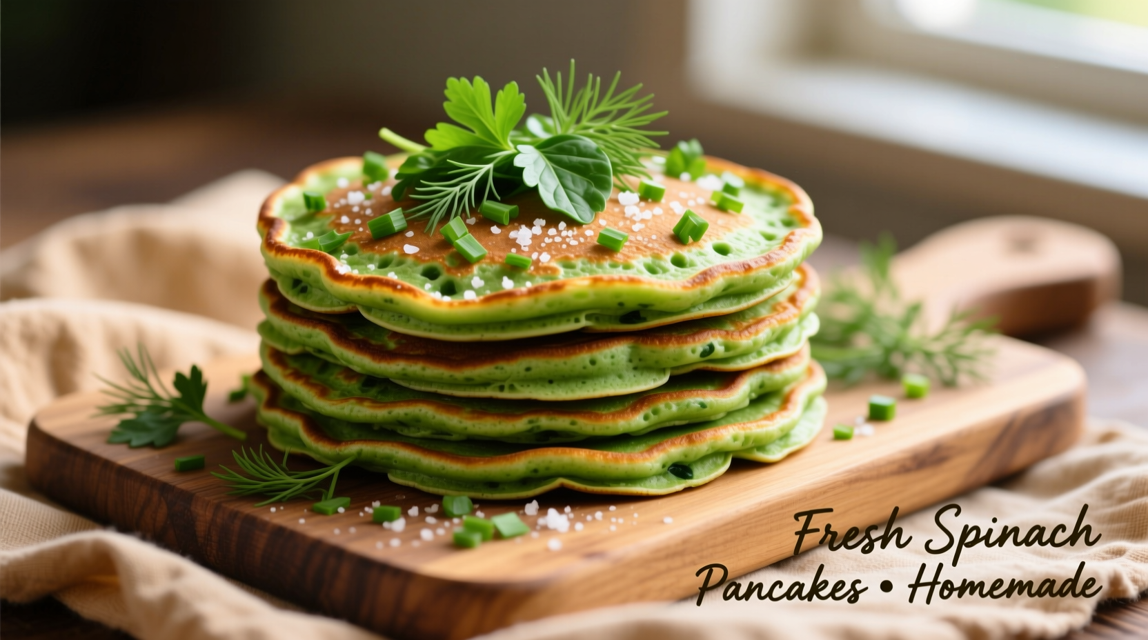 Vibrant green spinach pancakes with fresh herbs