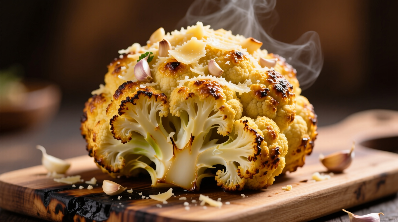 Golden roasted cauliflower with garlic and parmesan