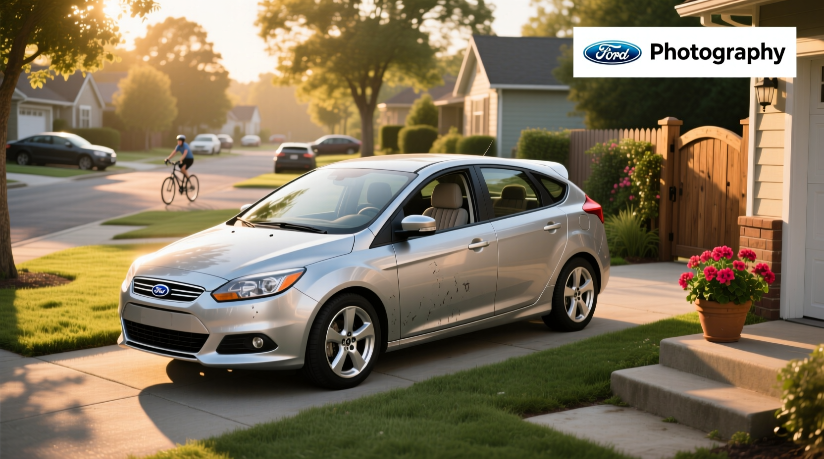 2000 Ford Focus hatchback parked on a quiet street
