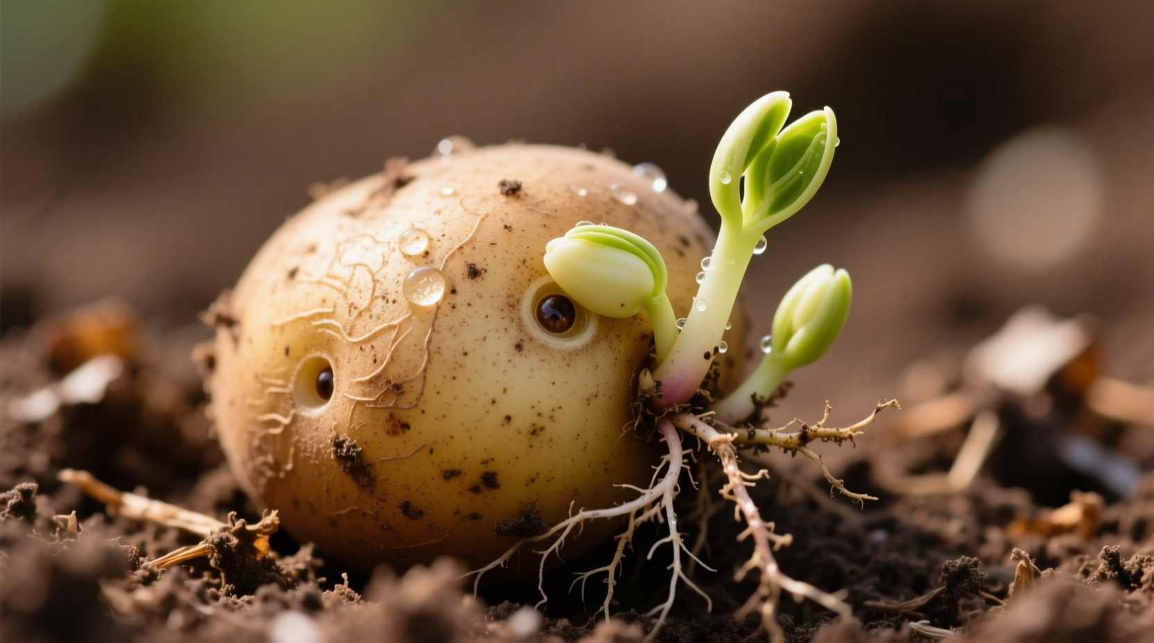 Potato sprouting stage with visible chitting