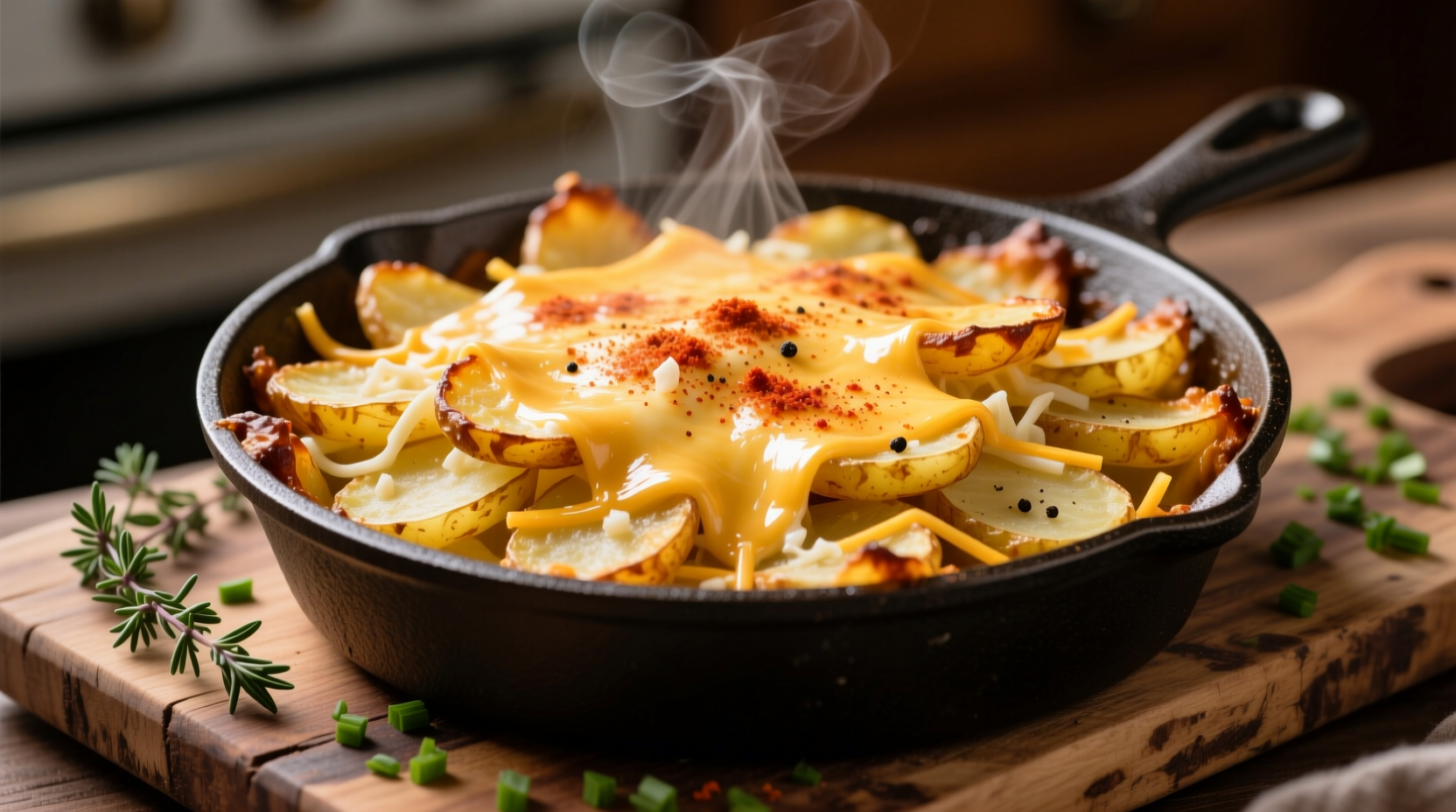 Golden cheesy hash brown potato casserole fresh from oven