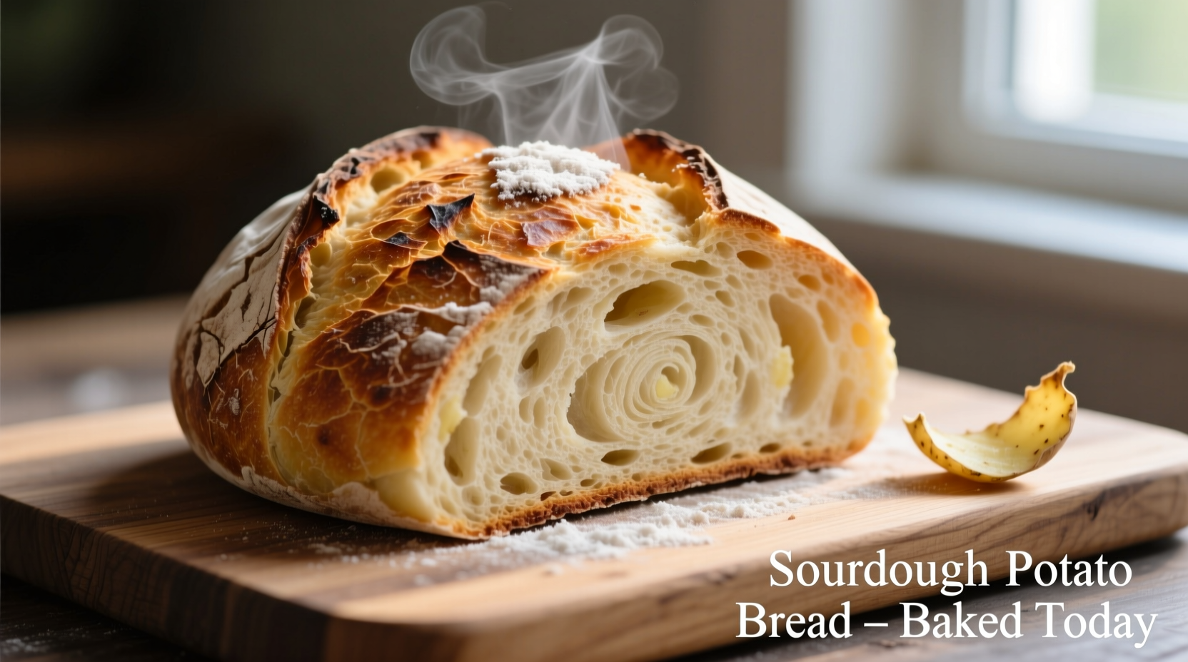 Freshly baked sourdough potato bread loaf
