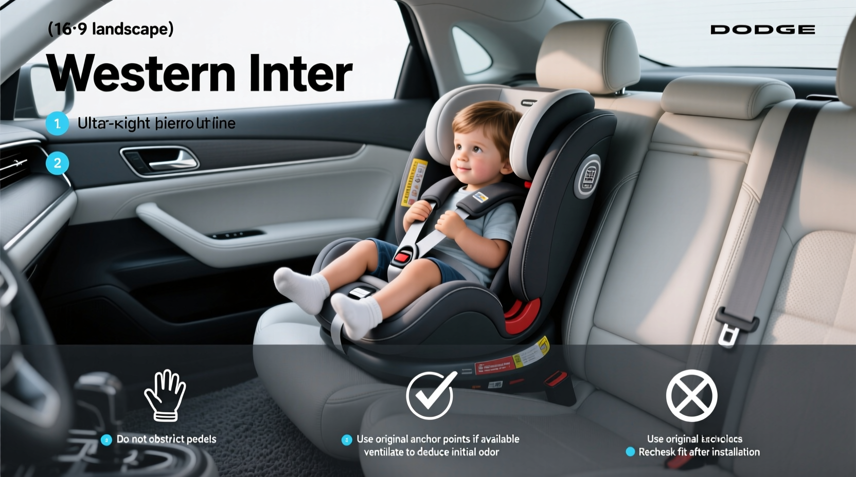 child in car seat front of dodge challenger