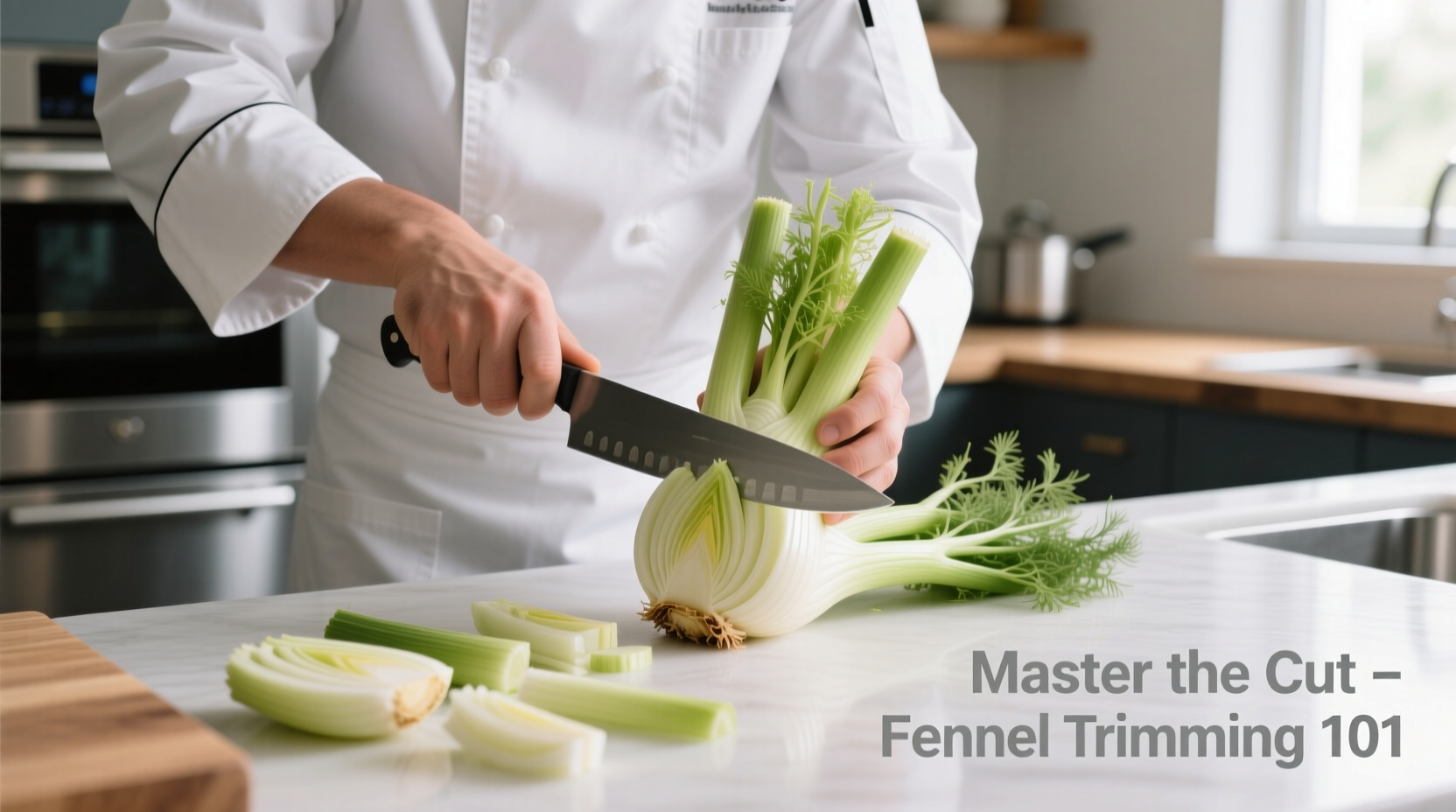 Chef demonstrating proper fennel trimming technique